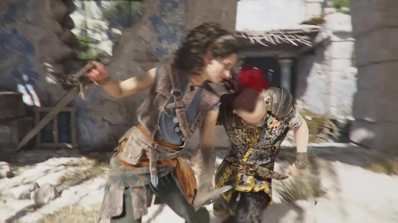 Sophia and her companion in a Mediterranean village in Resonance