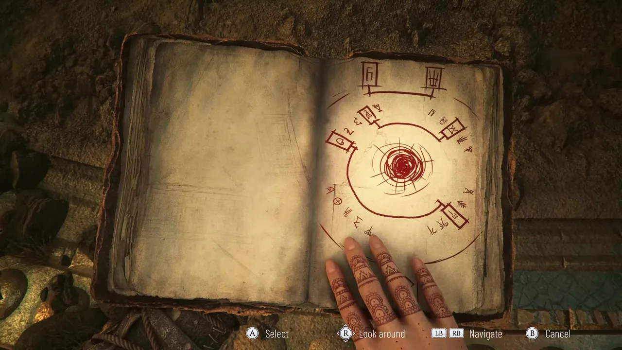 An ancient journal marked with a red Macula symbol in Resonance